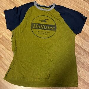 Hollister Green and Blue Raglan Tee